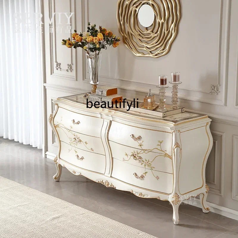 New style French light luxury solid wood hand-painted chest cabinet European bedroom vertical cabinet, decorative locker