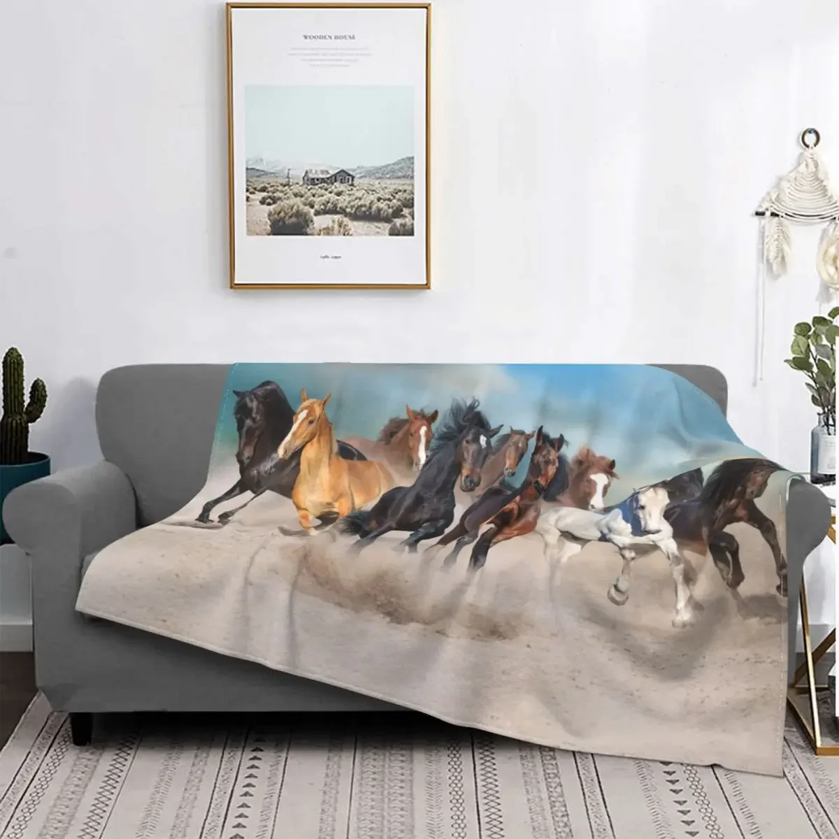 Horse Herd Animal Running Blankets Fleece Galloping Horses Lovers Lightweight Thin Throw Blanket for Bedroom Sofa Bed Rug