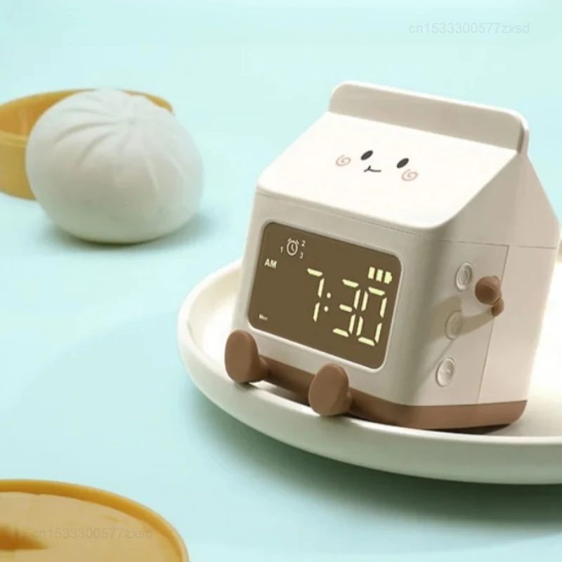 Multi-functional LED Milk Carton Alarm Clock, LED Digital Display Time/date, for Bedroom Cute Desktop Clock Home Decoration