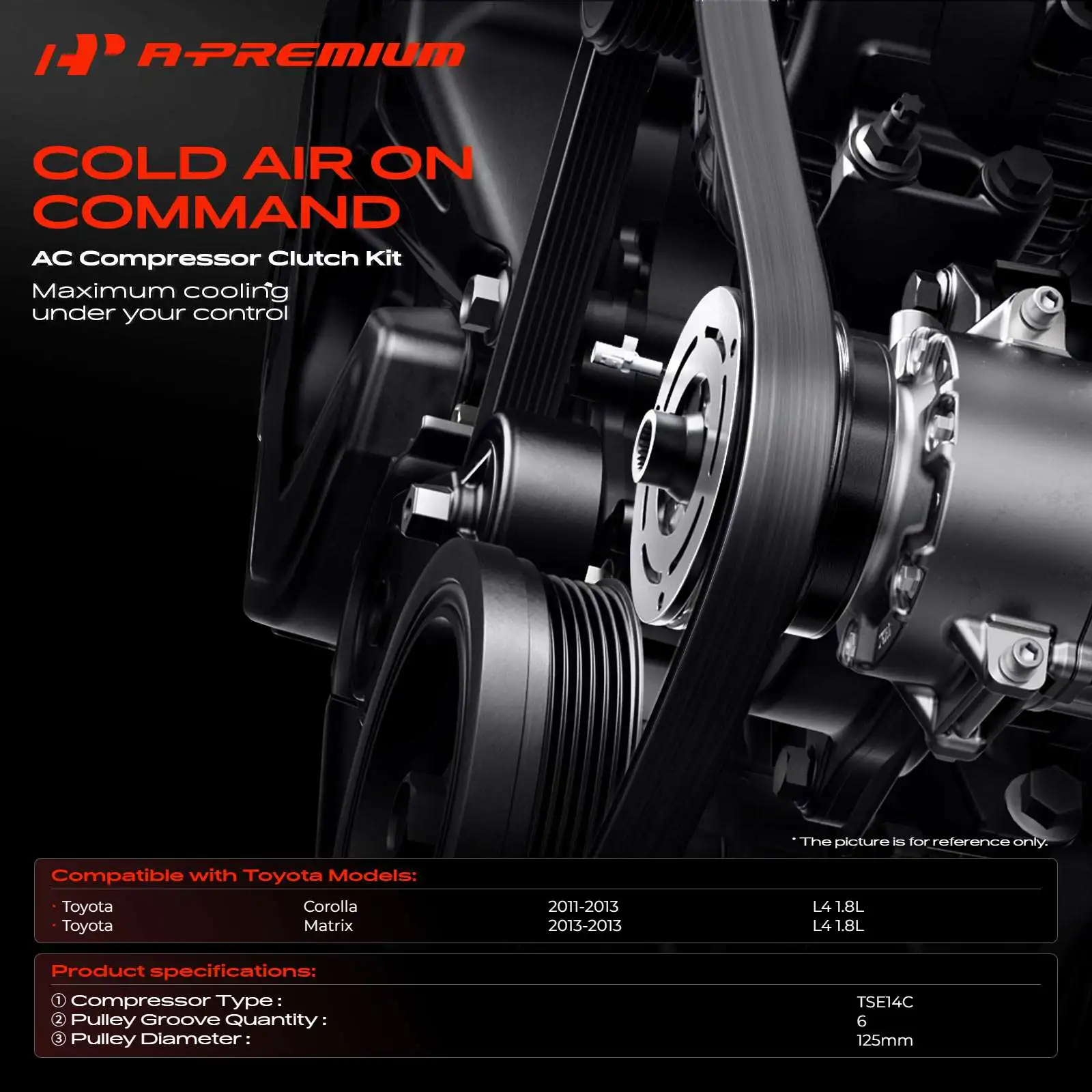 A-Premium AC Compressor Clutch Kit for Toyota Corolla 2011-2013 Matrix 2013