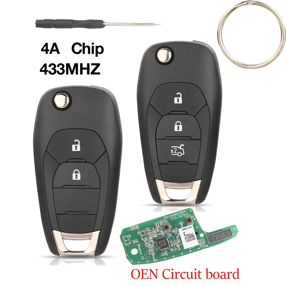 

jingyuqin 2/3 BTN 433MHZ 4AChip Flip Remote Control Car Key For Chevrolet Cruz Trax Sonic Spark Onix Original Circuit Board Gift