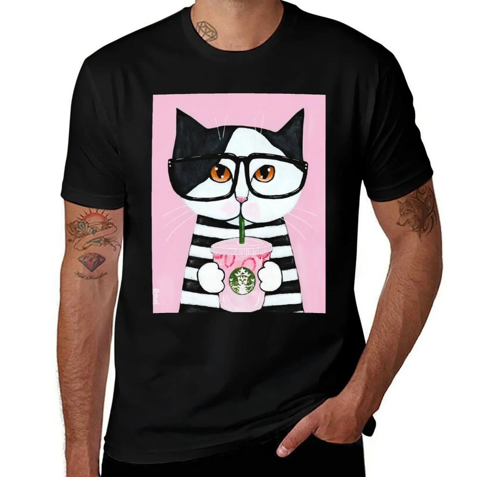 Kitty Loves The Pink Drink T-Shirt t shirts for man pack cotton T-Shirt