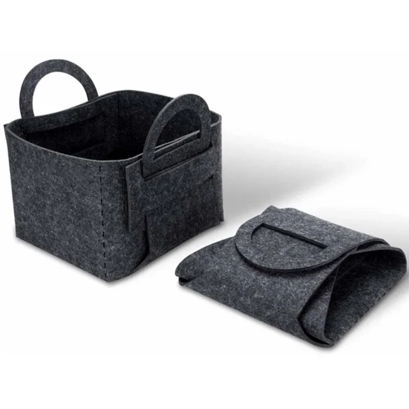 Gray Collapsible Felt ClothesStorage Basket Thickened Felt Storage Bins Magazine Organizer With Handles Home Office Organization