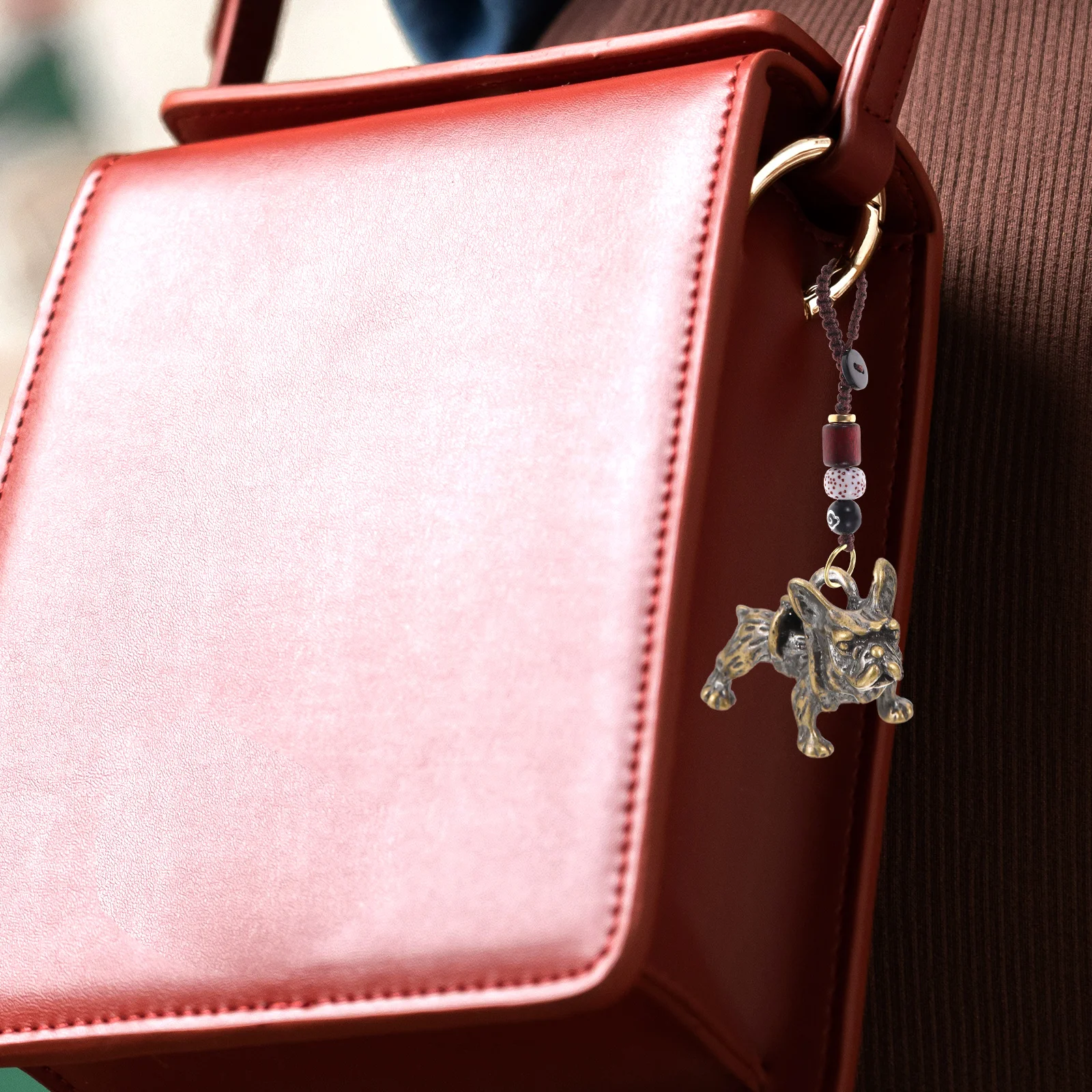 

2Pcs Brass Bulldog Pendant Exquisite DIY Keychain Hanging Decor Small Copper Animal Charm Durable Decorative Pendant