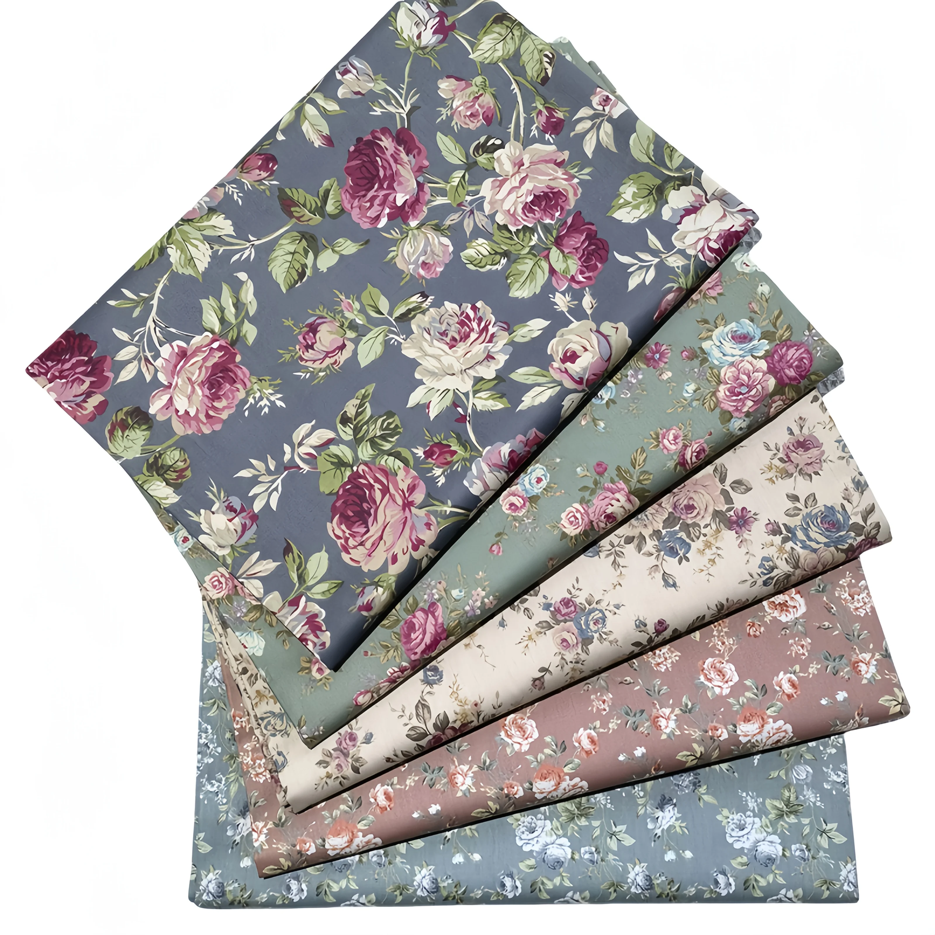Juego de telas acolchadas con estampado Floral puro de algodón puro Retro, 5 uds., retazos cuadrados decorativos precortados, adecuado para coser y empalmar
