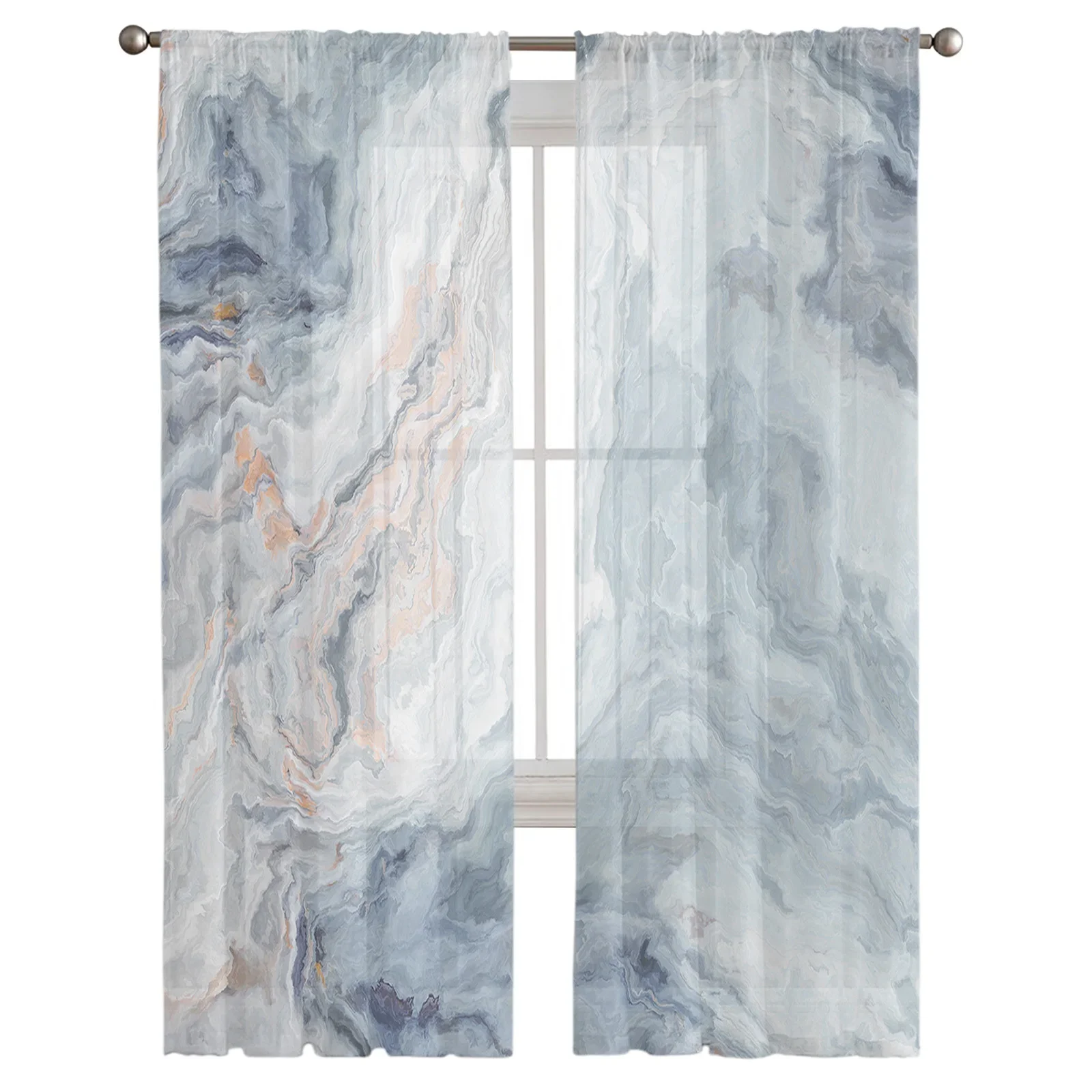 Marble Texture Agate Summer Curtains For Living Room Transparent Tulle Window Curtain Bedroom Decor Veil Drape