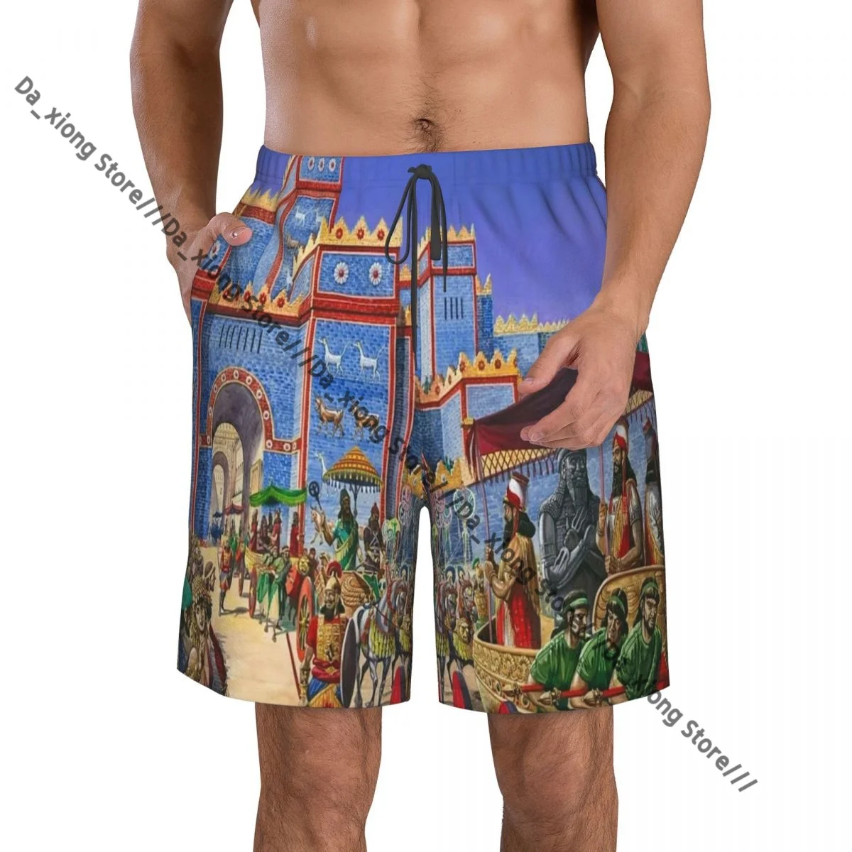 

Mens Swimming Shorts Swimwear The Tower Of Babel Pattern Trunks Swimsuit Beach Wear Boardshorts