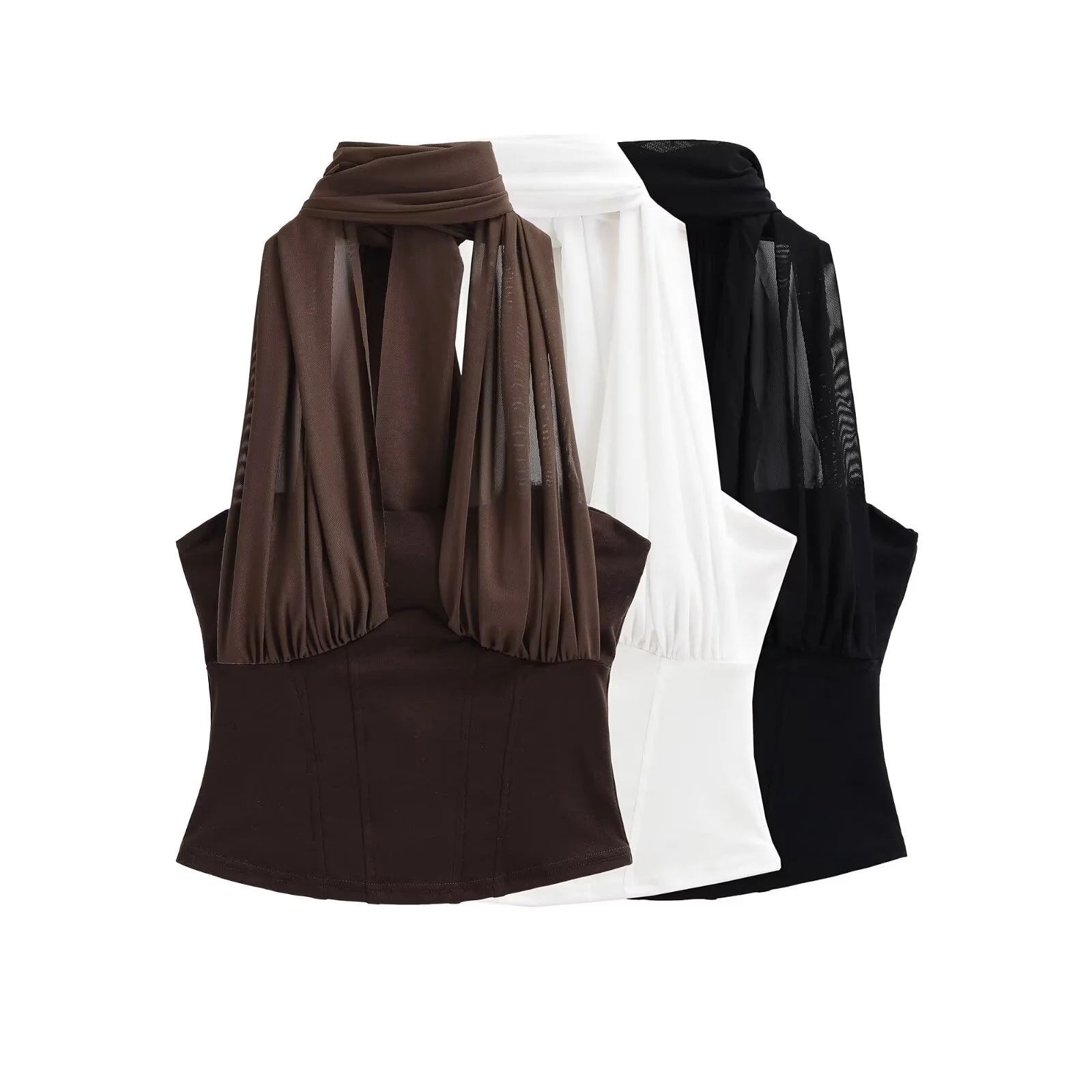 Pure Desire Short Splice Pad Bralette Halter Neck Mesh Women's Slim Fit Sexy Top Casual Wear Chinese Production Spring Collec...