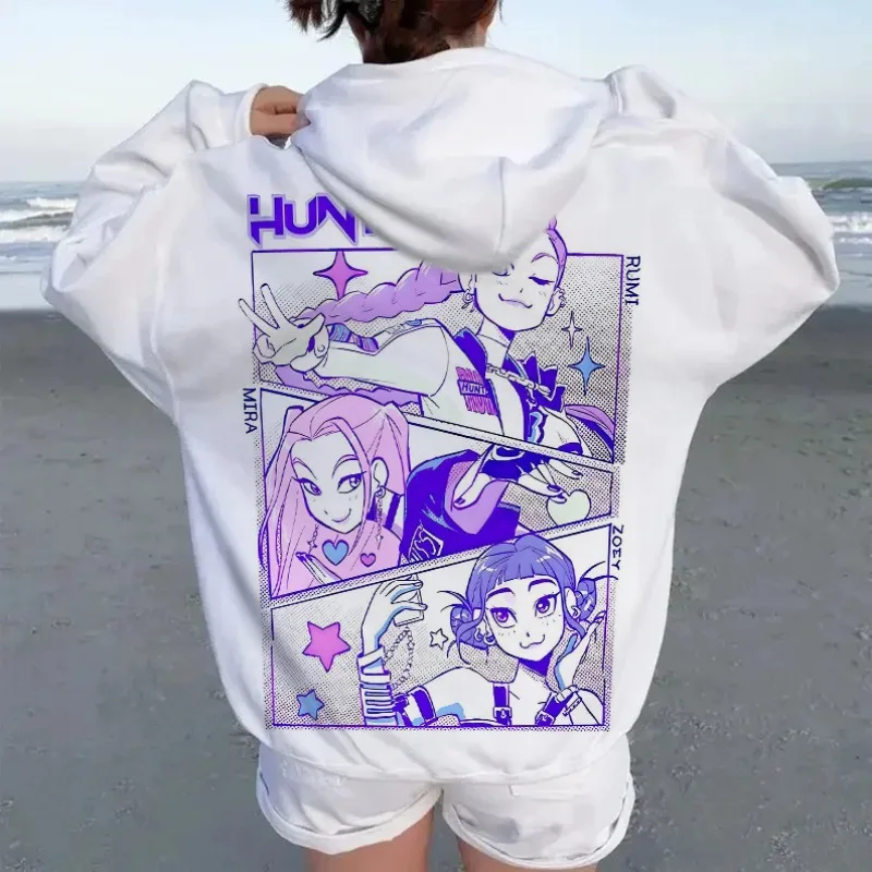 

HUNTRX Толстовка с капюшоном и рисунком персонажа из мультфильма для мужчин и женщин, уличная одежда, повседневный осенне-зимний топ Y2k