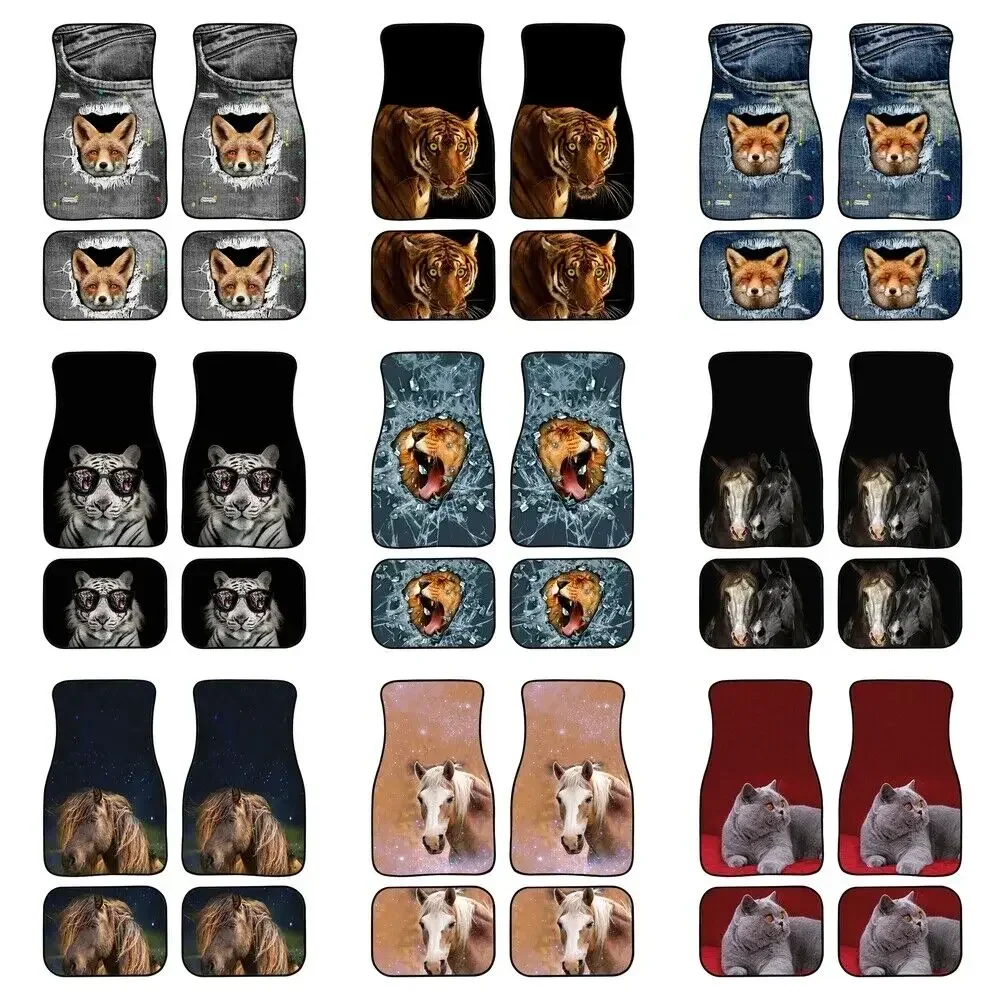 

4X alfombrilla lantera trasera para el suelo l coche, alfombrillas interiores antislizantes para coche, estampado animales 3D