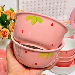 6.25-inch Strawberry Ramen Bowl Japanese Cute Noodle Bowl Salad Bowl Kitchen Tableware Microwave Safe Fruit Ceramic Plate