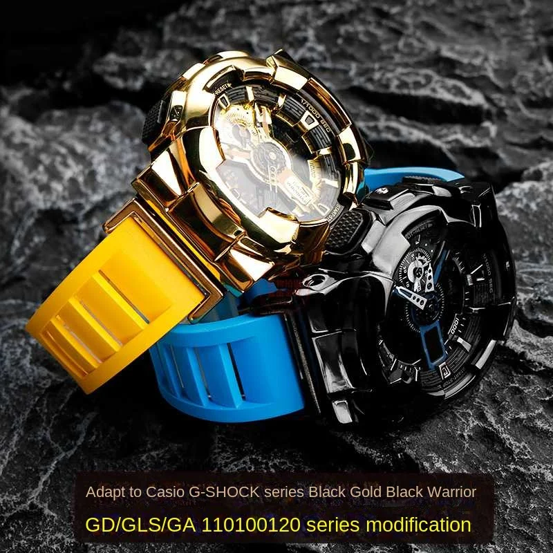 Stainless steel cas For G-SHOCK Casio Black Gold GA-110GB/100/120 modified metal case fluorubber watchband Men\'s Bracelets strap