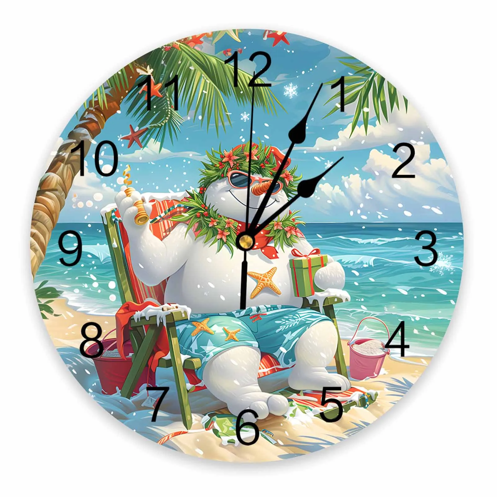 Christmas Snowman Hawaii Vacation Gift Wall Clock Large Modern Kitchen Dinning Round Wall Clocks Bedroom Silent Hanging Watch