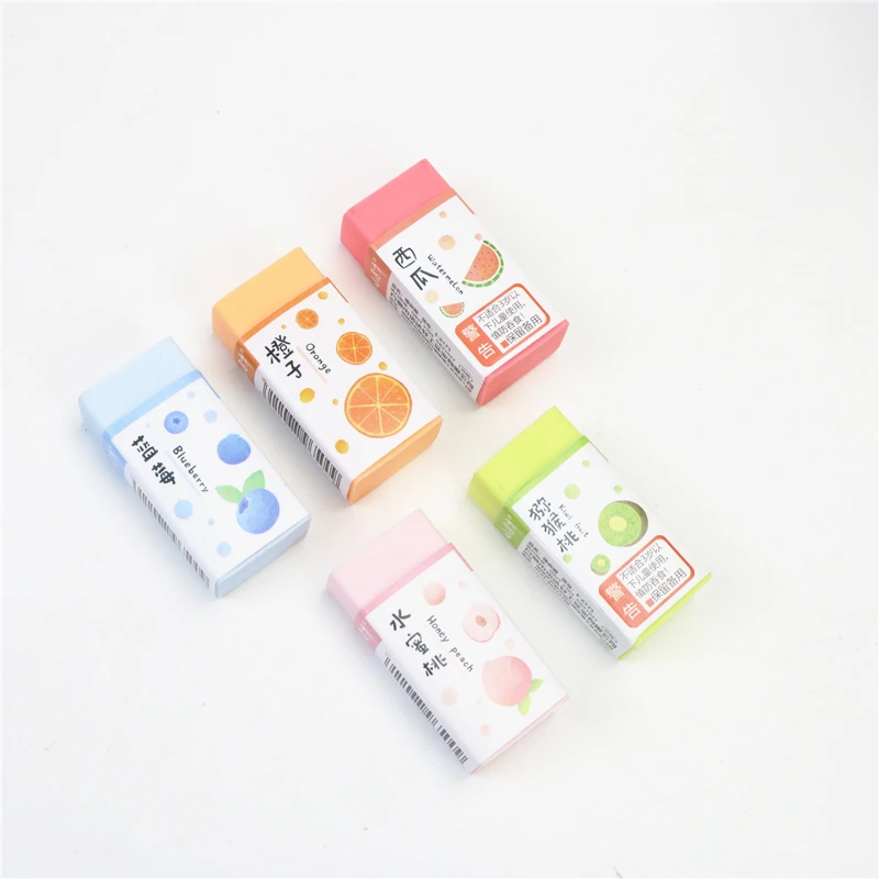 5PCS cute fruit Erasers Student Stationery Candy Colored Pencil Eraser Wipe clean without hurting the paper