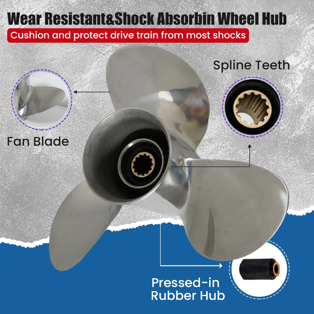 Outboard Screw Boat Propeller 11 1/8*14 Marine Engine for Mercury 25-75HP 13tooth Stainless Steel Propeller 3 Blade 11 1/8×14