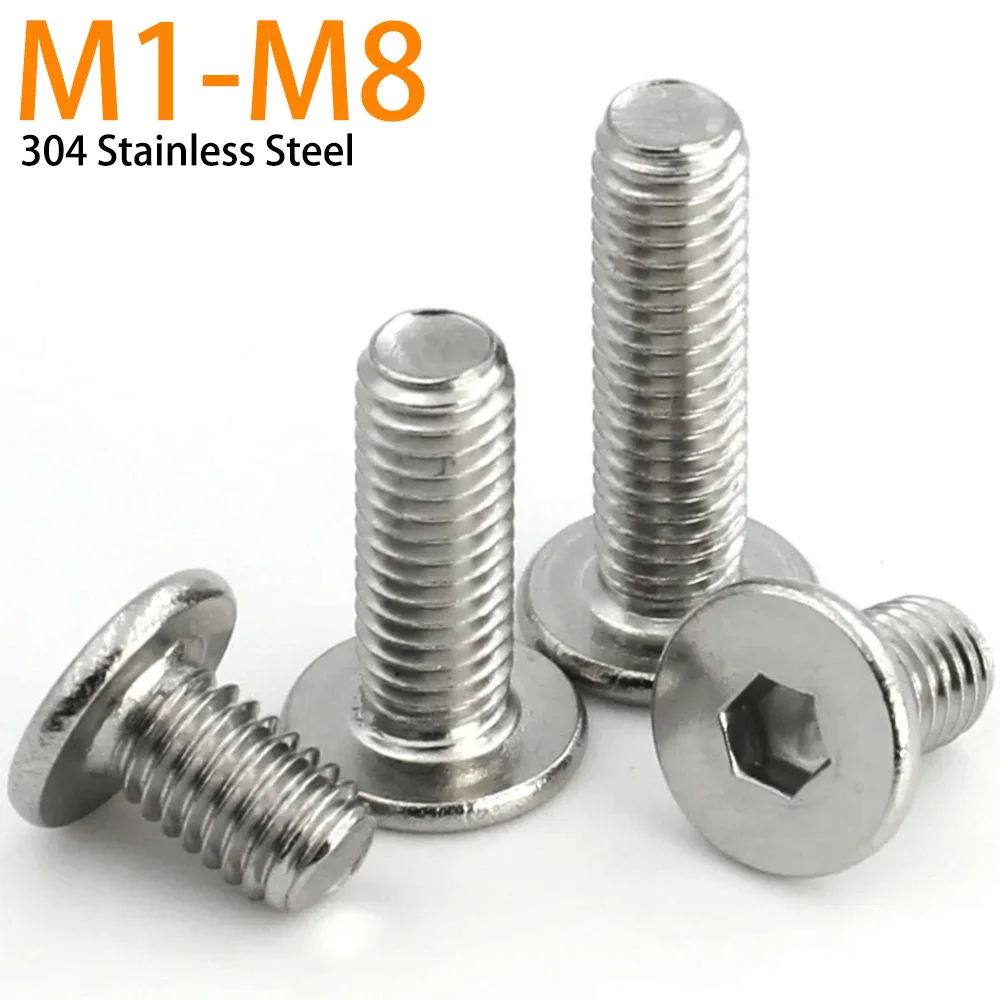 5/10/50pcs M1.6 M2 M2.5 M3 M4 M5 M6 M8 CM 304 A2 Stainless Steel Hex Hexagon Socket Ultra Thin Flat Wafer Head Allen Bolt Screw