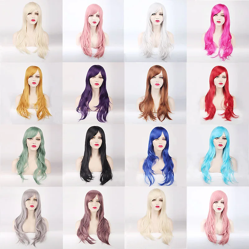 Boymia 70cm Curly Long Pink Cosplay Wig Hair Pieces Synthetic Hair Gray Pink Blonde Wigs for Black Women Stage Performance Wig