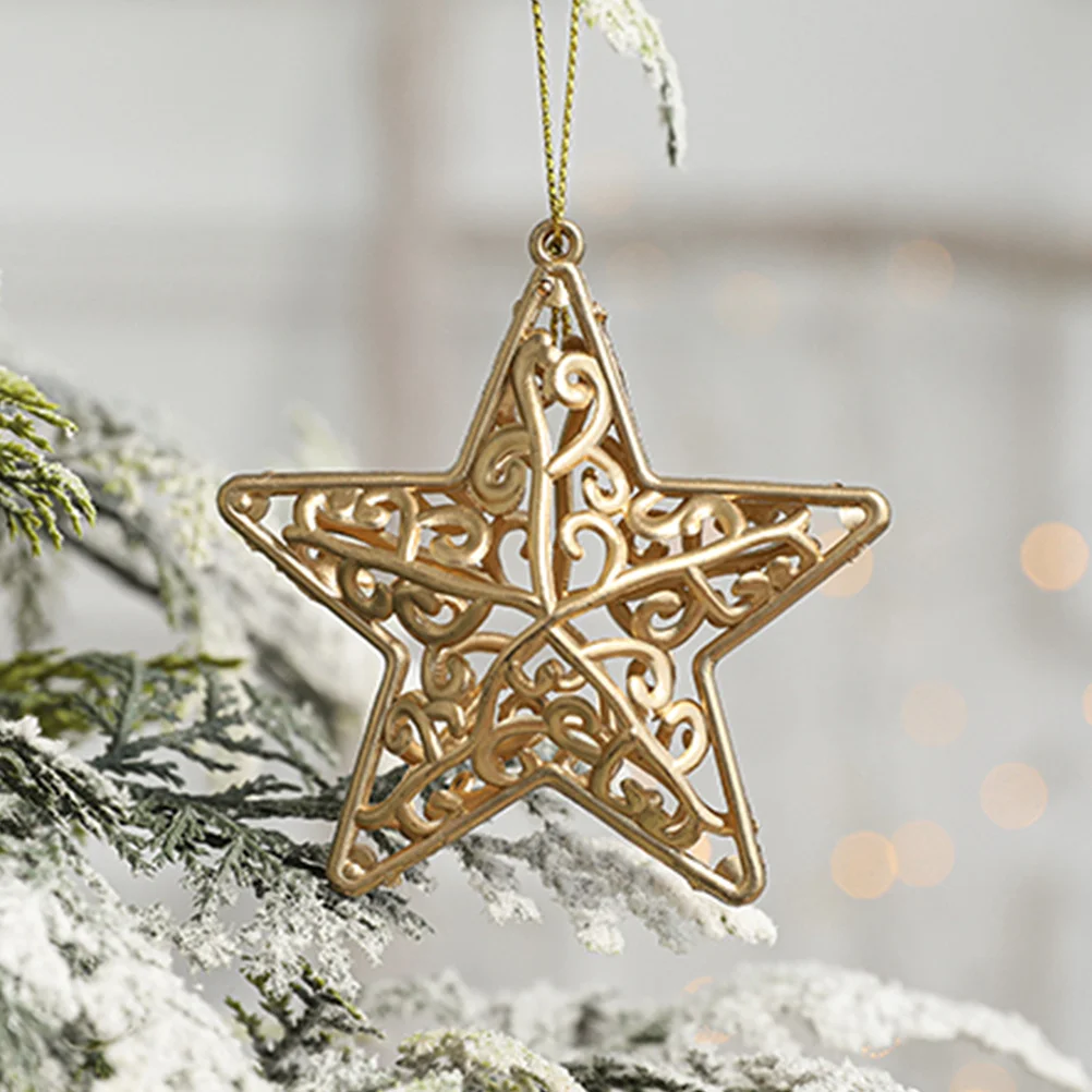 

6Pcs Golden Star Hanging Christmas Ornaments Premium Plastic Lightweight Easy Hang Tree Wall Door Window Fireplace Decor