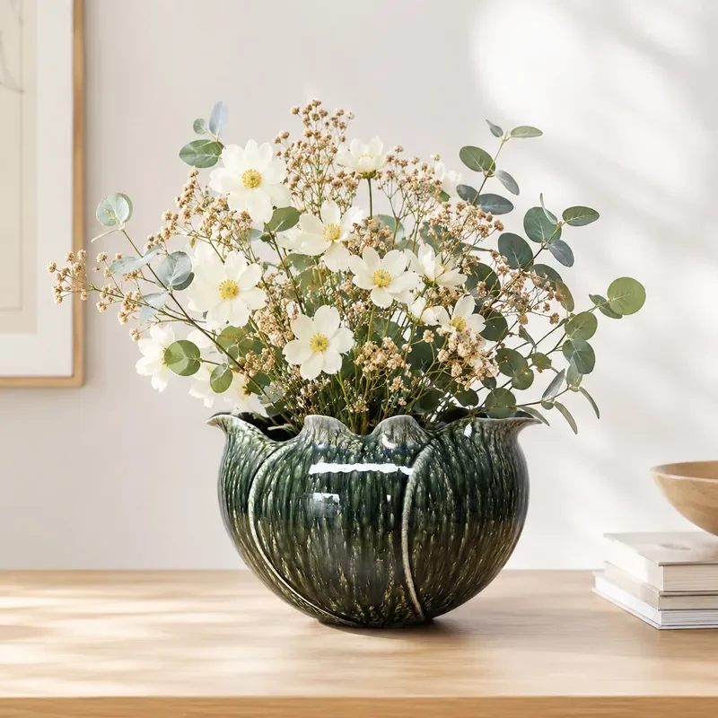 for European Light Luxury Special Shaped Creative Kiln Changed Ceramic Art Vase Ornament for Hotel Homestay Model Room Living