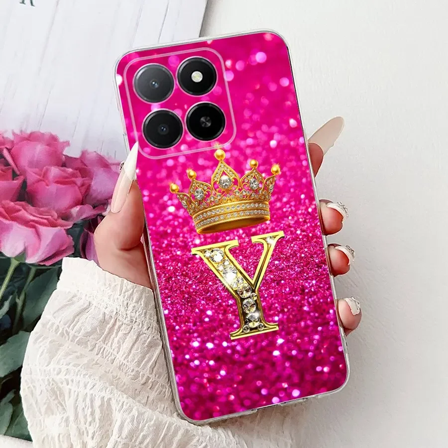 For Honor X6b 2024 Phone Case Alphabet Crown Initial Letter Soft Silicone TPU Cover For HonorX6b X 6b JDY-LX1 Coque Fundas