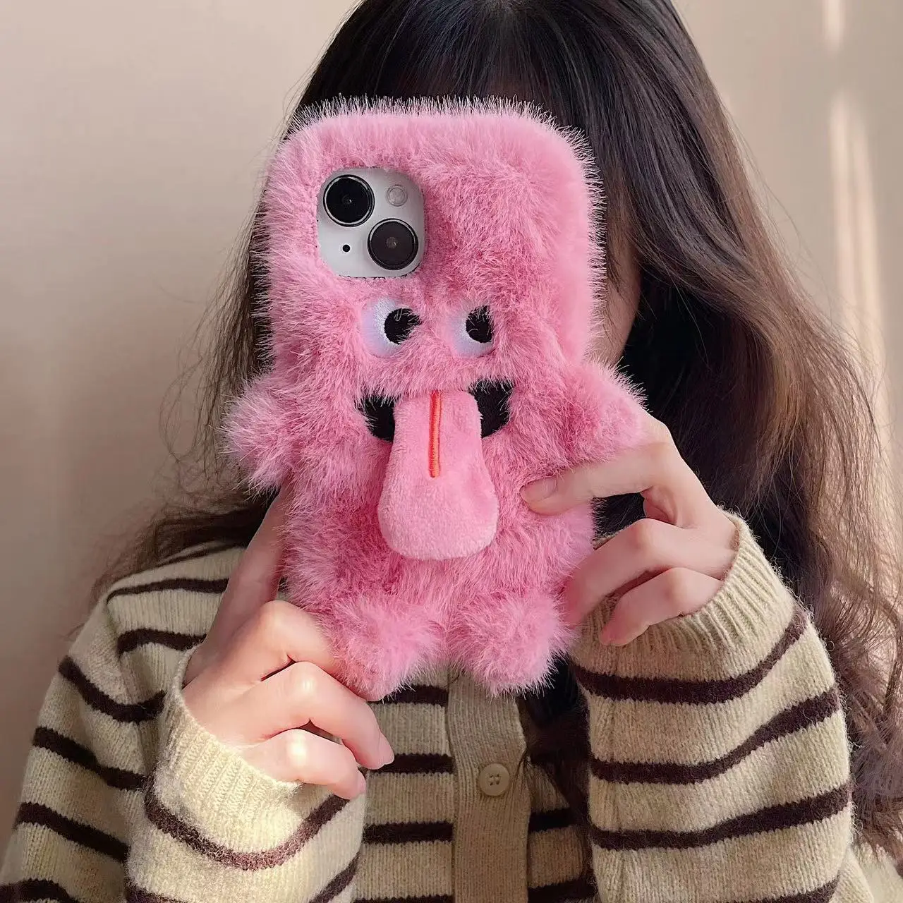 Phone Cases for Couples Plush  Tongue Apple for IPhone16 15 14 13 11 12 Pro Max Mini Plus  Case Soft  Winter  Autumn Shockproof