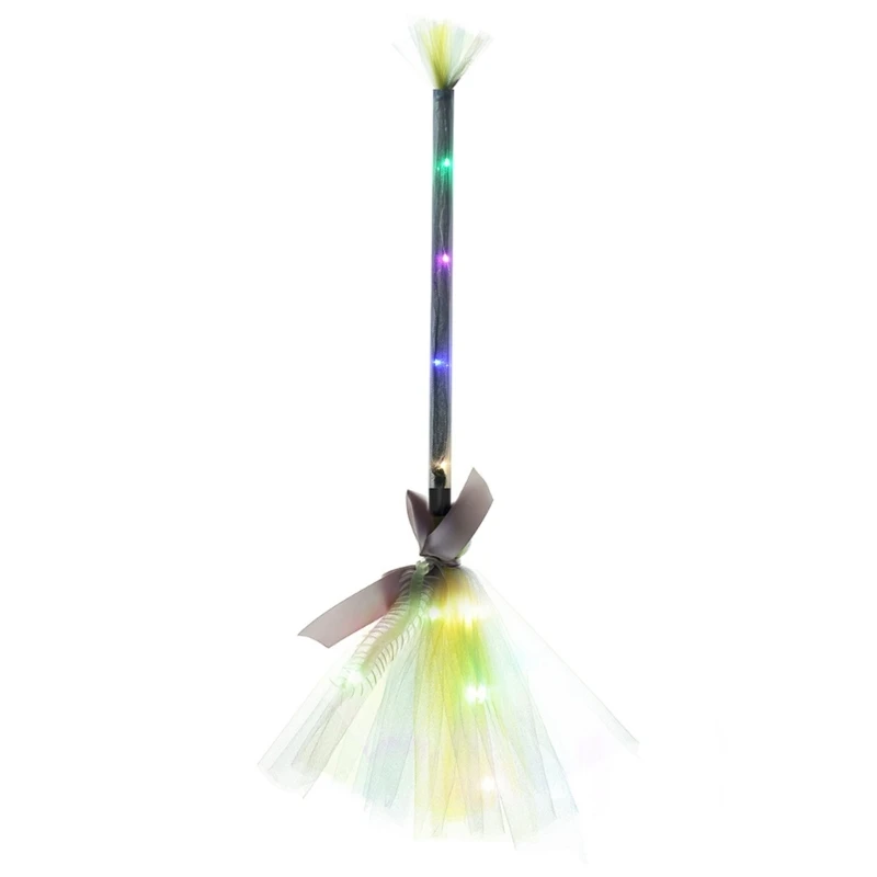 Halloween Witch Broom with LED Light Witches Broomsticks Cosplay Props Costume Accessories for Kid Adult Halloween Decor