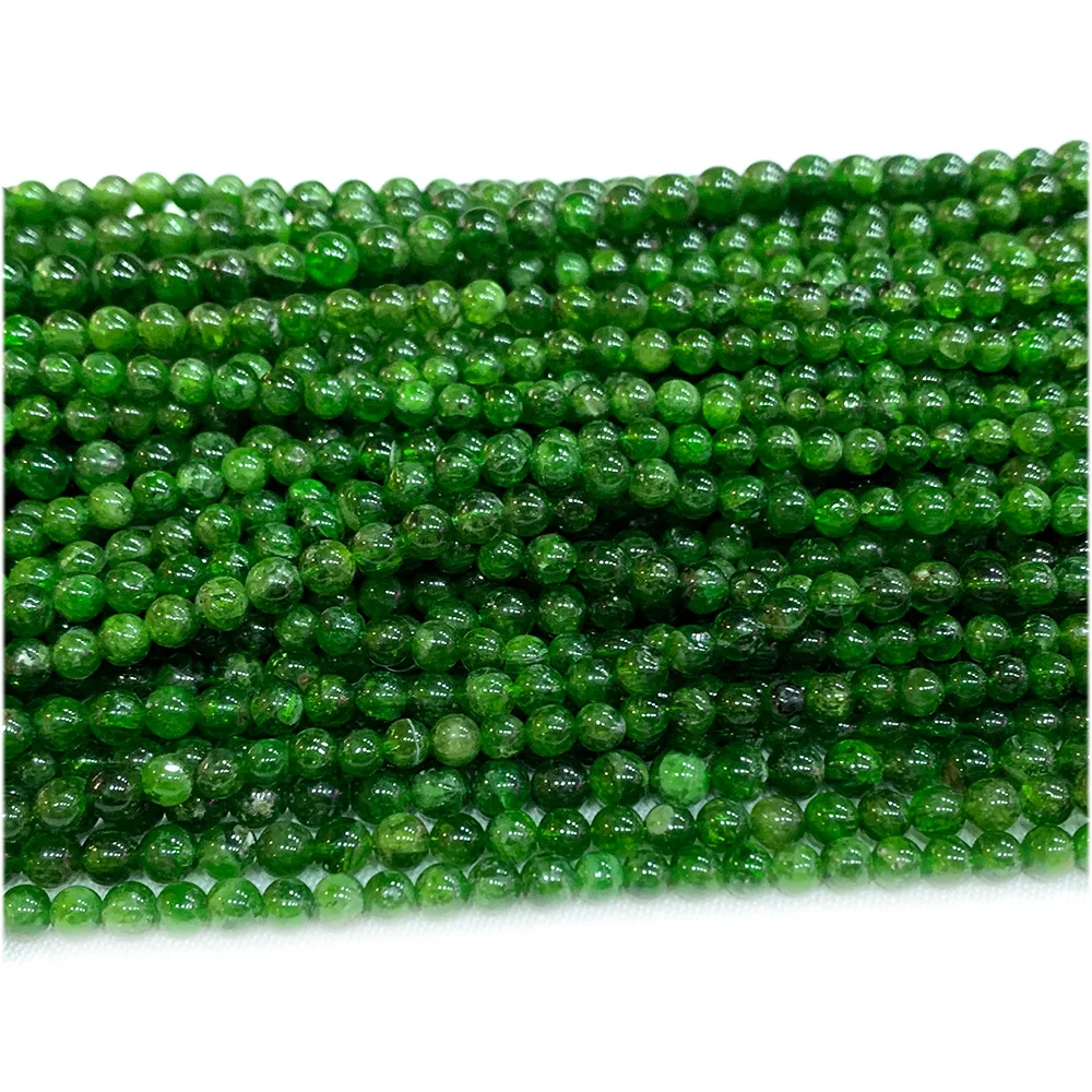 Veemake Green Chrome Diopside Natural Gemstones Small Round Beads 07628