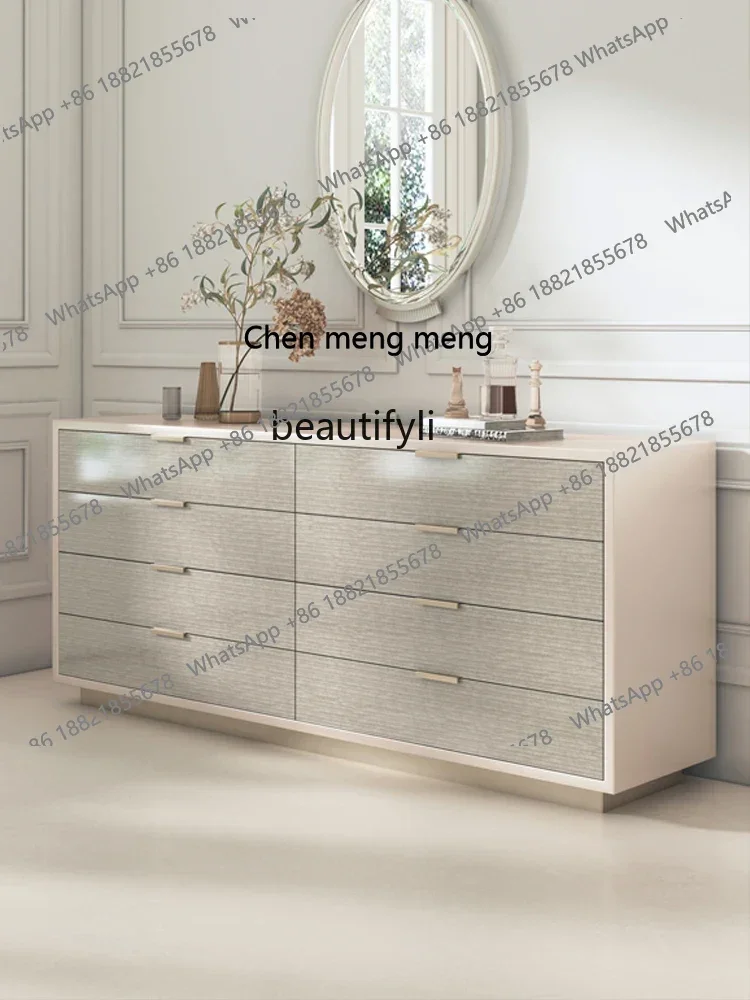 New arrive Italian light luxury bedroom storage cabinet modern simple solid wood dining side storage rock slab chest