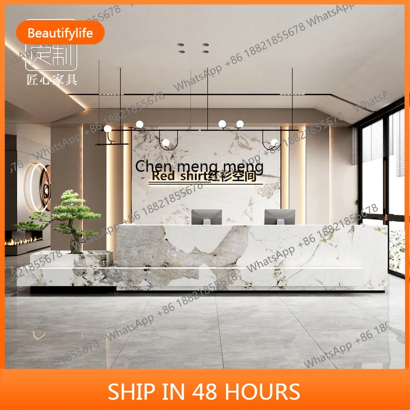 

Company hotel front desk marble beauty salon bar counter modern Chinese style checkout page training institution reception desk