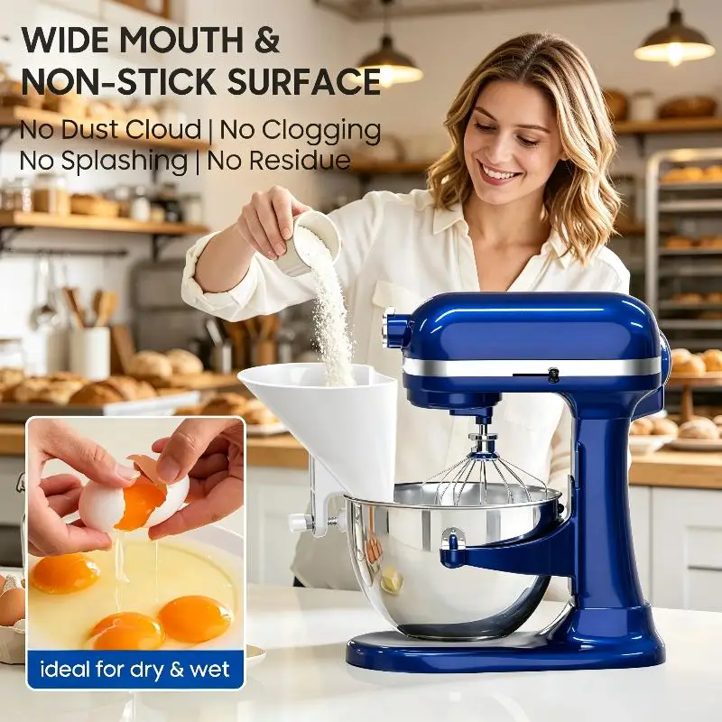 Flour Funnel For Kitchen Mixer Accessories And Attachments, Universal Wide Mouth Pouring Chute For Mixer Attachments