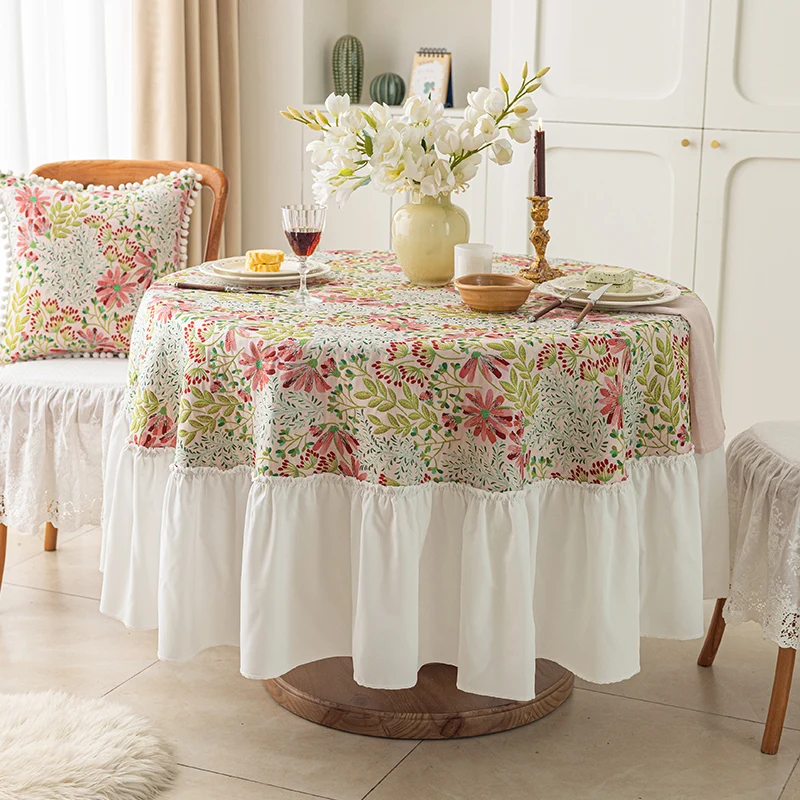 Living Room Round Tablecloth Coffee Table Cover Pastoral Style Jacquard Dining Table Cloth Home Decoration Party Accessories