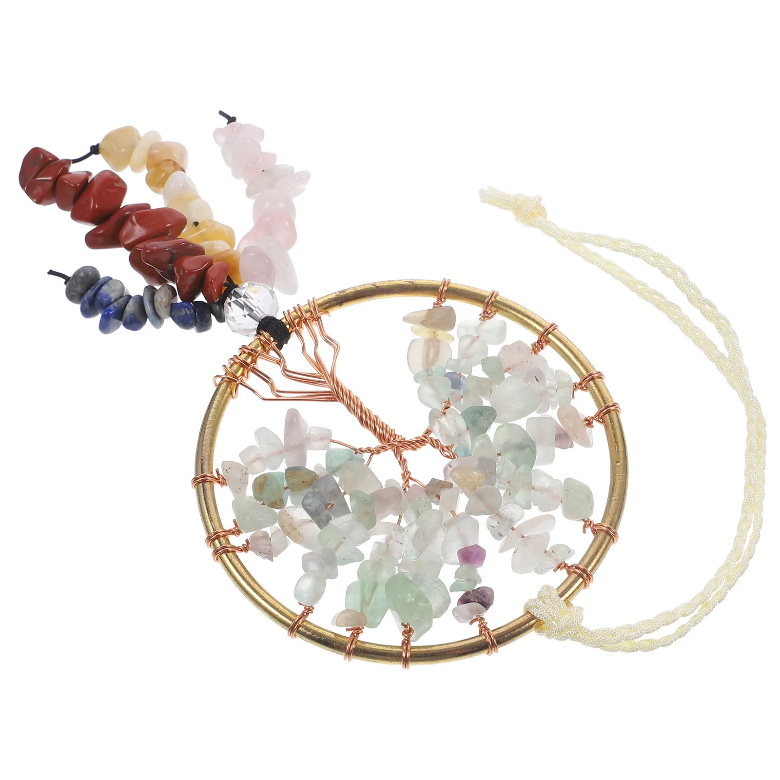 Stone Life Tree Hanging Ornament Rear View Mirror Pendant Car Interior Hanging Decor Creative Car Accessories Crystal Suncatcher