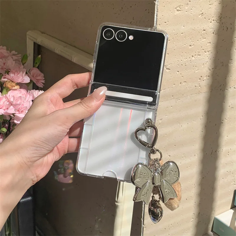 

Для Samsung Galaxy Z Flip 7 6 5 4 3 Чехол 3D Лук Медведь Подвеска Лазерная Вставка Карты Противоударный Чехол Для Samsung Flip Z7 Z6