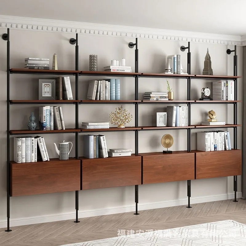 LH living room floor rack simple multi-layer wrought iron wall storage rack solid wood