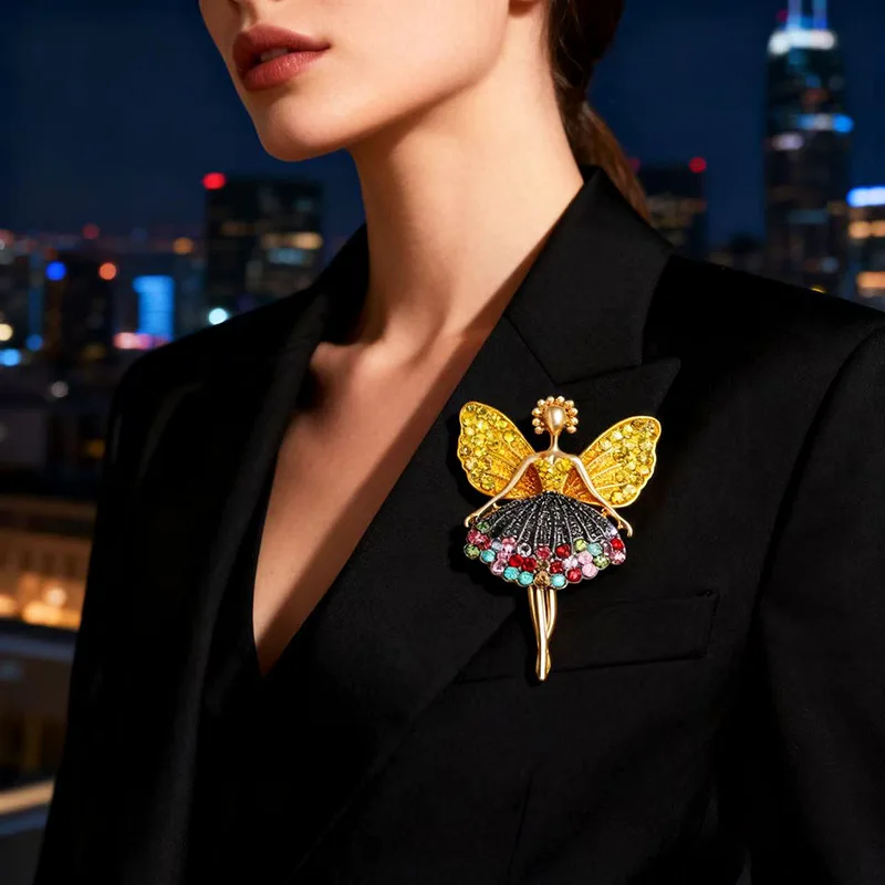 Trendy Rhinestone Ballet Dancer Brooches For Women Girls Ballerina Pins Multi-color Casual Party Jewelry Accessories Gifts