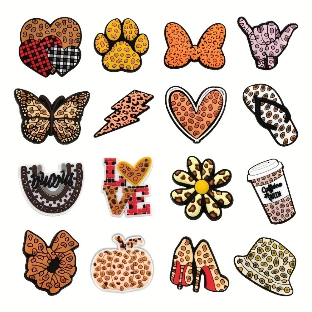 16PCS Leopard Print Shoe Charms for Croc,Leopard Aesthetic Shoes Charms For Clogs,leopard print gift for Girl Women Party Favor