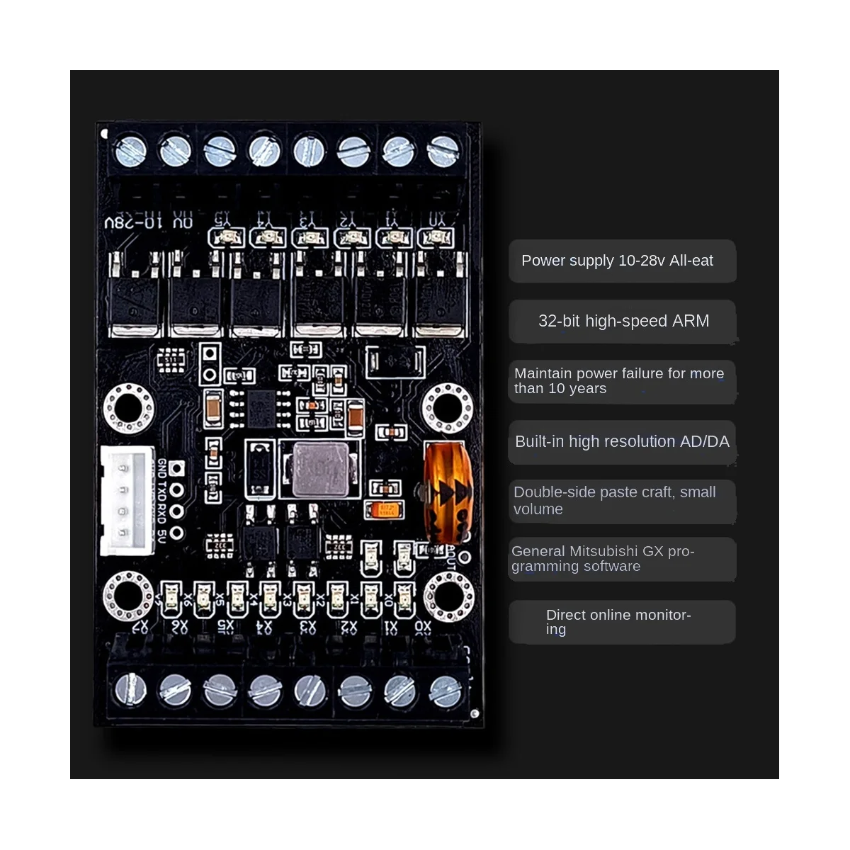 FX1N-14MT PLC Industrial Control Board+Case PLC Module Analog Input / Output with Guide Rail Delay Relay Module