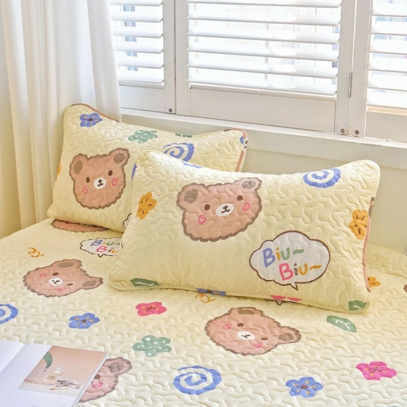 Pure cotton padded cartoon quilted pillowcase winter thickened dormitory pillowcase one pair