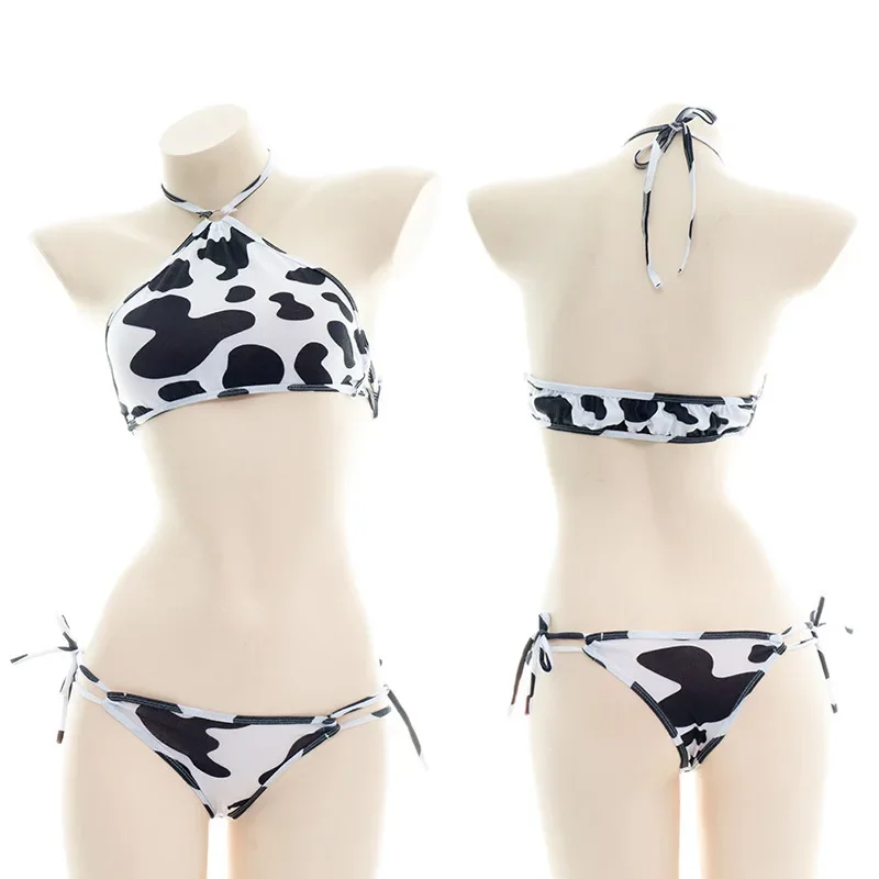 Cow Series Swimsuit Bodysuit Bikini Maid Unifrom Costume Summer Beach Kawaii Girl Swimwear Skirt Uniform Set Cosplay