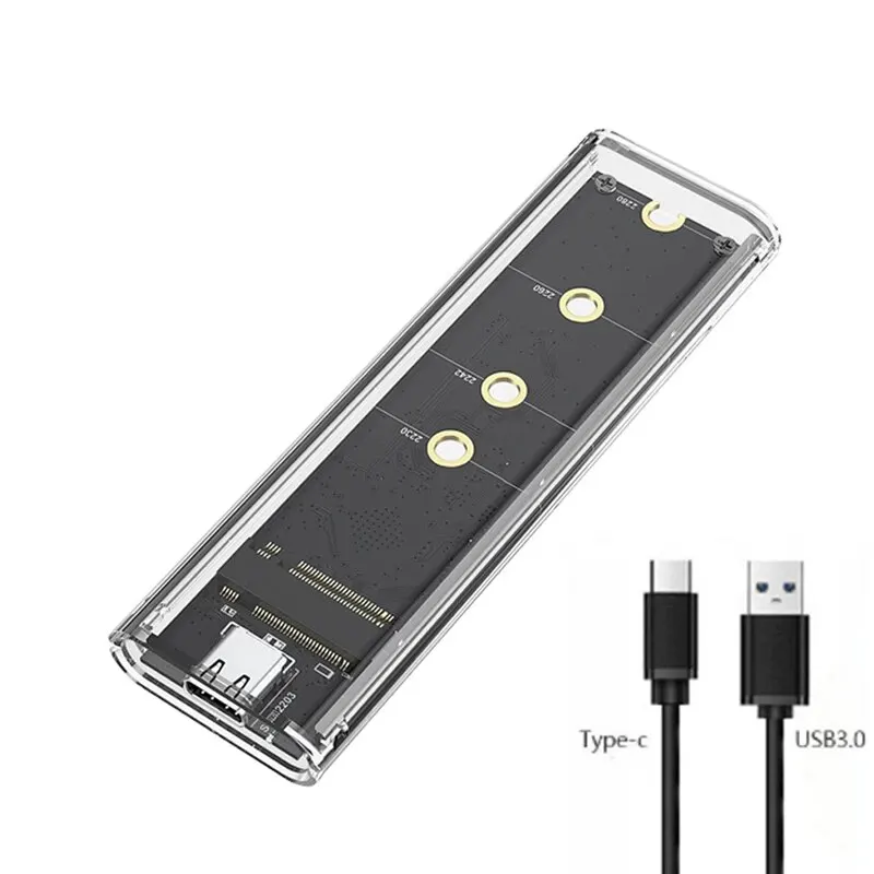 M.2 NVME PCIe NGFF SATA protocolo Dual SSD carcasa transparente USB tipo C 10Gbps PCI-E M2 SSD caja de disco duro externo transparente