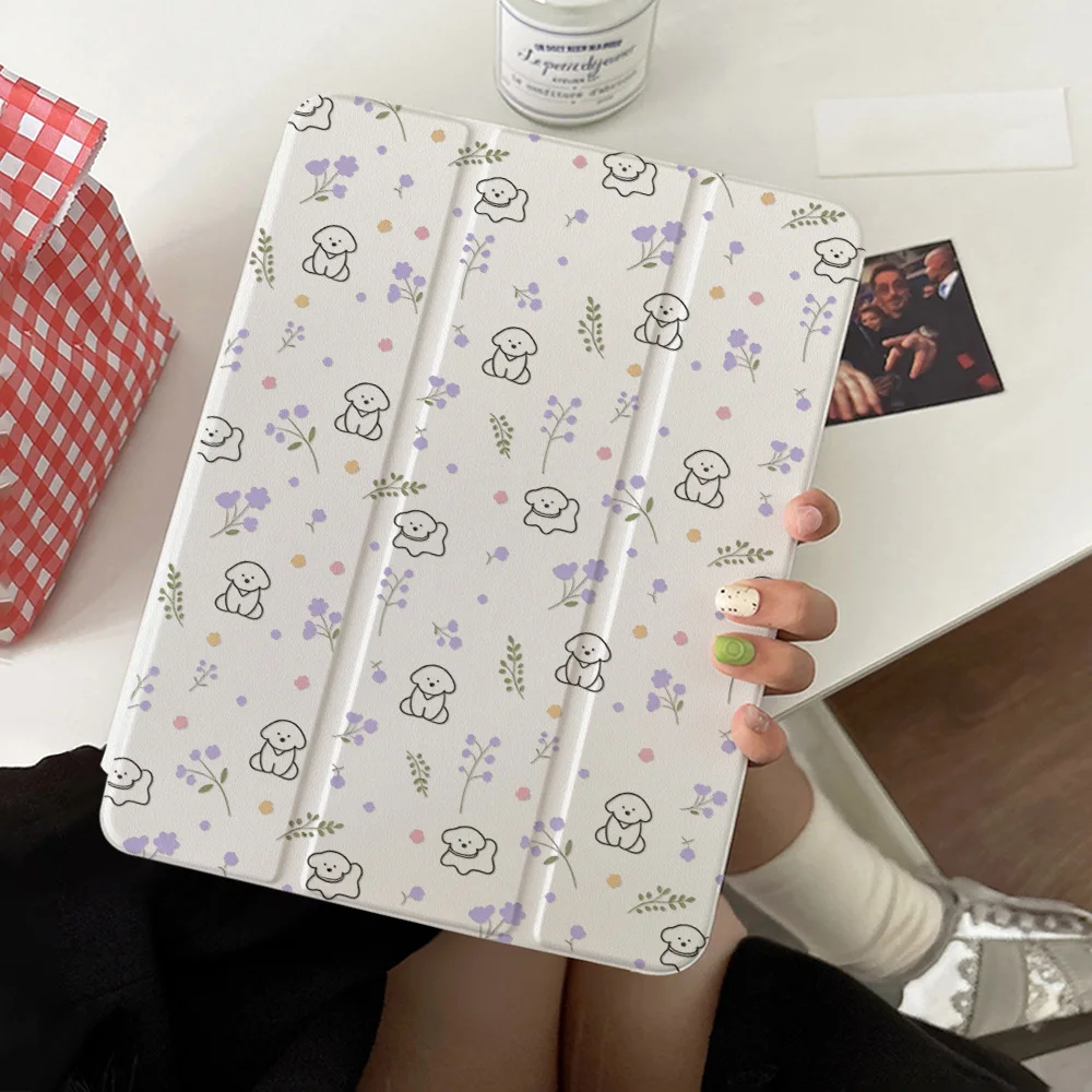 360°Rotating Design Case for Apple iPad Mini 6 7  Pro 12.9 2019/2020/2021 Air 1 2 13 Shell Purple Flower Simple-Line Puppy Style
