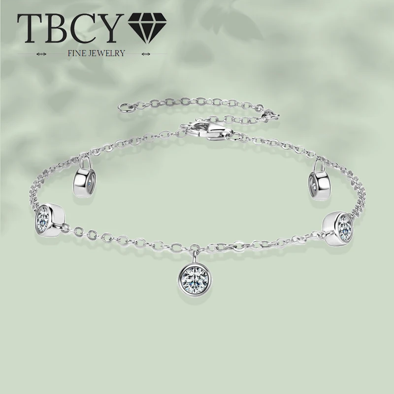 TBCYD1.5 cctw Full Moissanite 925 Sterling Silver Round Bubble Bezel Tassel Bracelet For Women Rhodium Plated 18k with GRA  Gift