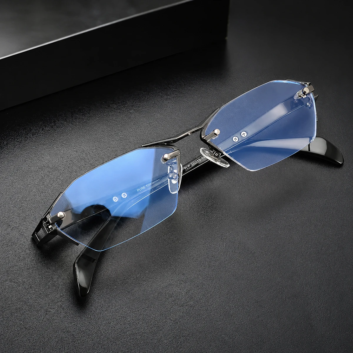 1pc Rimless Square Anti Blue Light Glasses Geometric Metal Non-Prescription Eyeglasses for Business Men Women Daily Streetwear