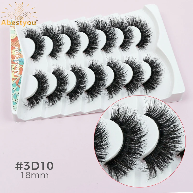 Abestyou 3D 7pairs 14-18mm Matte Dark Black individual Cluster Cat Eye Mink Lashes Soft Fluffy Wispy False Eyelashes Extensions