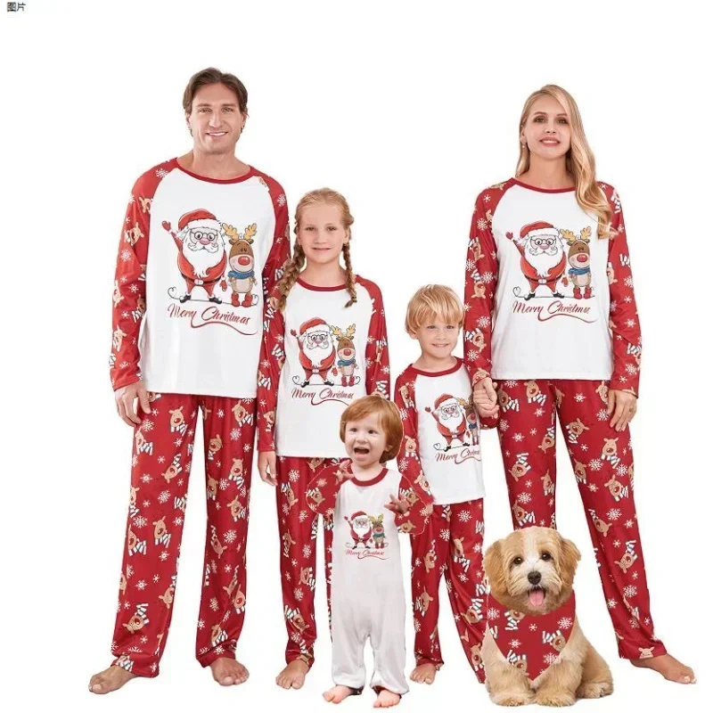 Christmas Family Pajamas Matching Set Santa Elk Print Long Sleeve Tops and Pants 2 Pieces Loungewear Soft Sleepwear