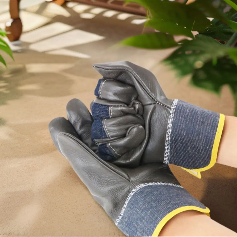 

1 Pair Abrasion Resistant Cowhide Welding Gloves Thickened Heat Resistant Leather Work Gloves Puncture Resistant
