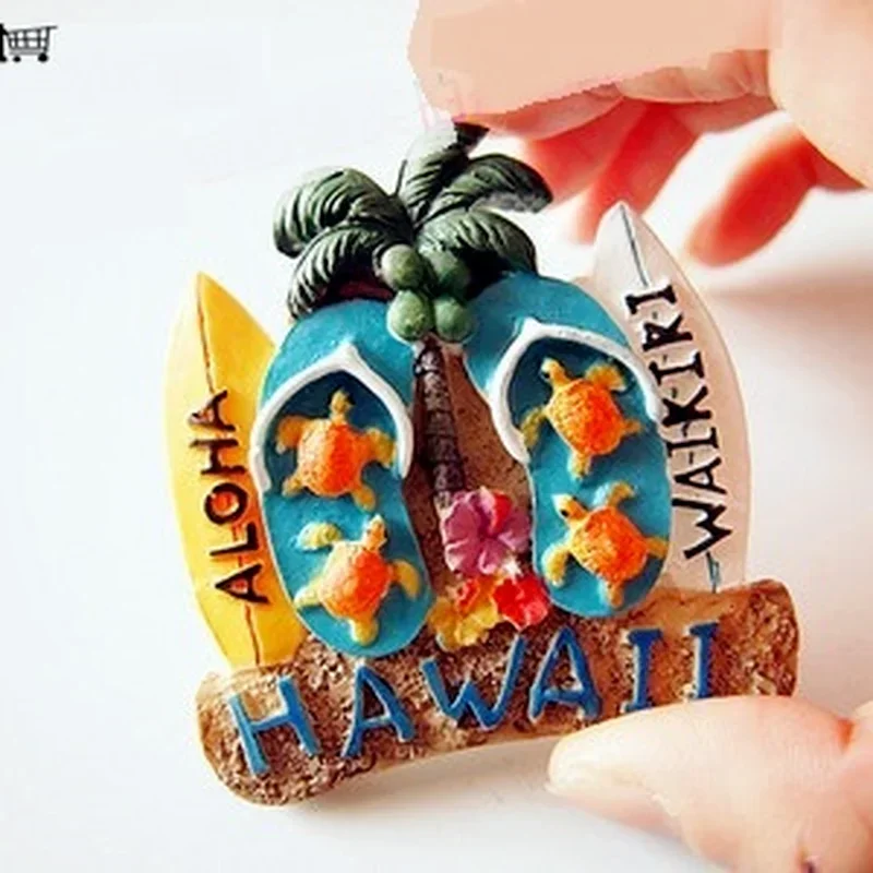 3D Hawaii Beach Sunrise View Resin Magnetic Refrigerator Magnet, Travel Souvenir, Kitchen, Home Decoration, Fridge Sticker