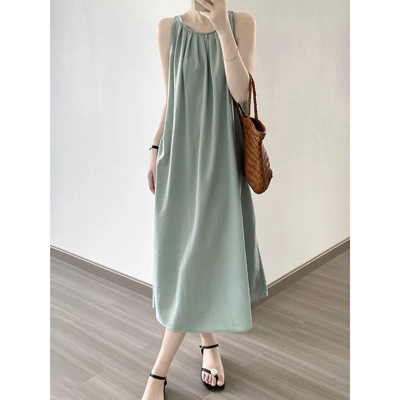 

Stylish Backless Sleeveless Dress Women2025Summer New Loose Pleated Long Dress80756