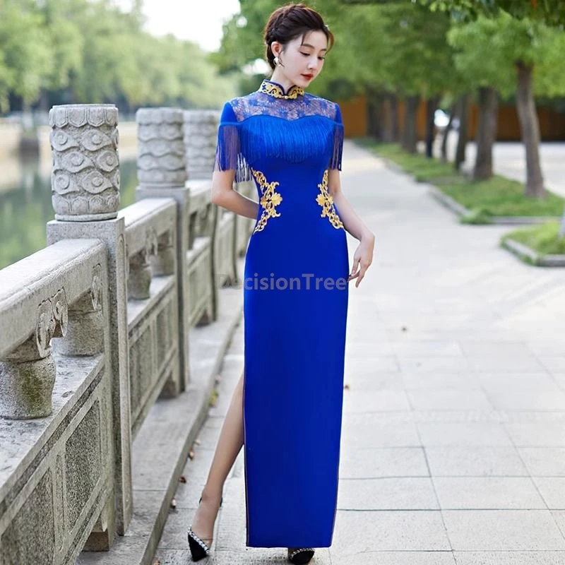 2025 أنيقة عصرية للحفلات الراقية تشيباو أداء مزاجي متقدم شيونغسام ريترو مرقعة عرض صيني تشيباو