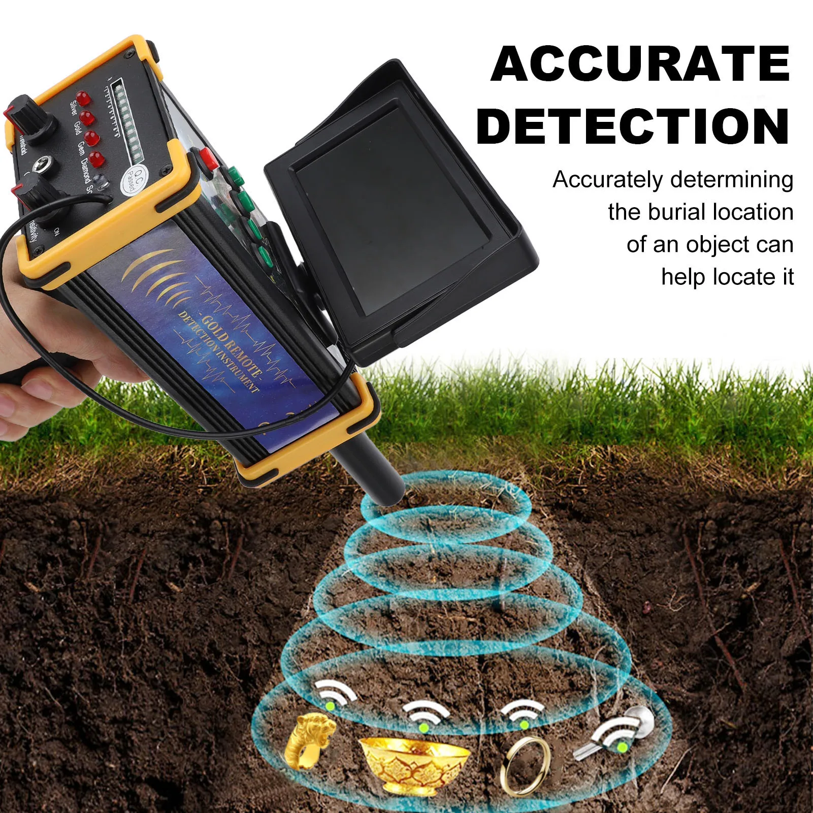 Detector de Metales Portátil 100 a 240V 400 a 470MHz, Máquina Localizadora de Metales con Alcance de 1200m, Sensible, con Pantalla, para Oro y Cobre